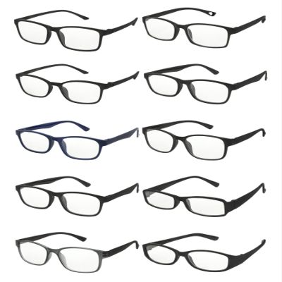 V.W.E. 10 Pairs Bulk Reading Glasses Men or Women Clear Lens Simple No Logo Readers (Men 01, 3.25, multiplier_x)