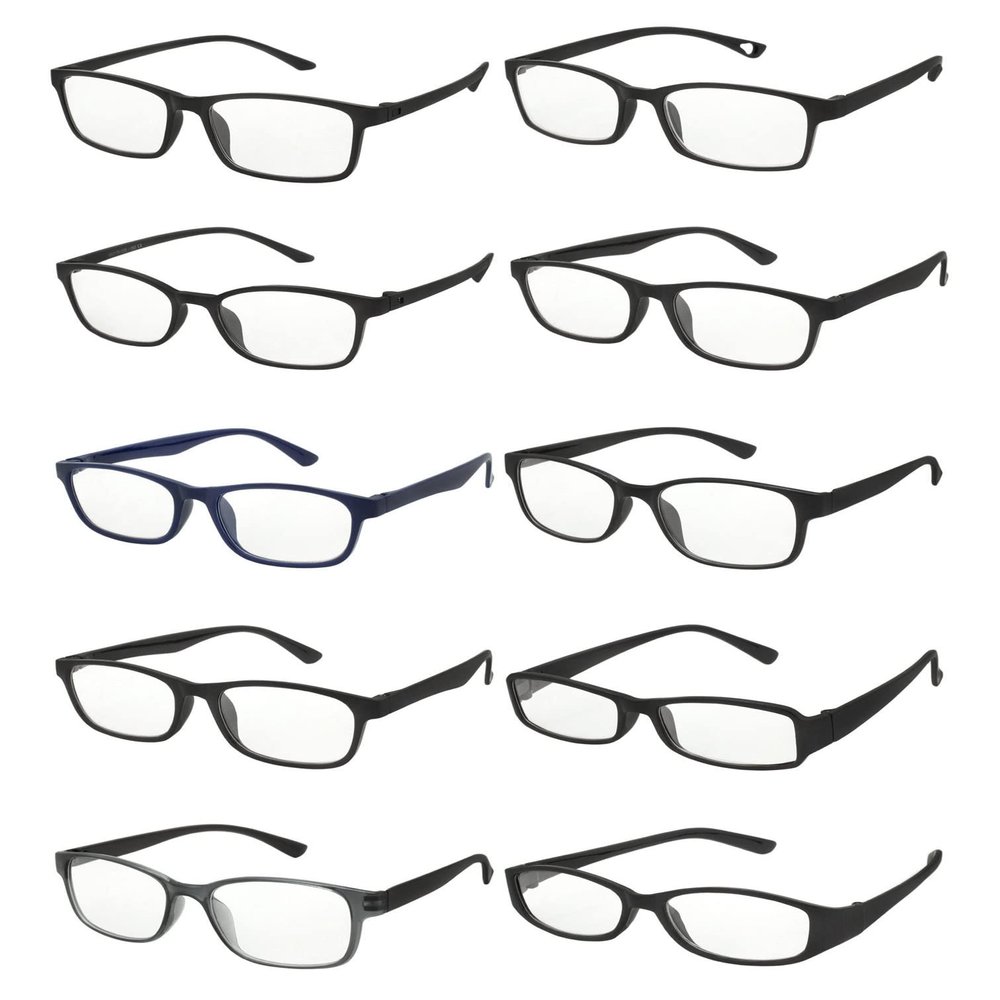 V.W.E. 10 Pairs Bulk Reading Glasses Men or Women Clear Lens Simple No Logo Readers (Men 01, 3.25, multiplier_x)