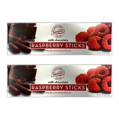 Raspberry Chocolate Sticks. Includes Two Boxes of Sweets Milk Sticks and a BELLATAVO Fridge Magnet! Approximately 70 Jelly Centers Covered in Chocolate! 2 Count