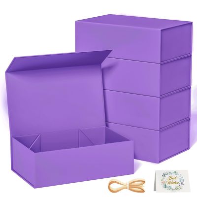 RYDDOY 5 Pack Purple Gift Box, 12x6x4'' Gift box for Presents with Lids Magnetic Closure Rectangle Collapsible for Bridesmaid Proposal Box, Wedding, Christmas, Halloween, Birthday Gift Packging