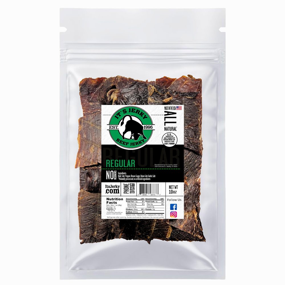 It's Jerky, Its Jerky Beef Jerky, Regular, 10 Ounce, 13g of Protein, 70 Calories, Premium Beef, 98% Fat Free, Keto, Gluten Free, High Protein Meat Snack, Original Beef Jerky