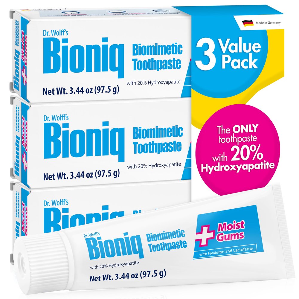 Bioniq Plus Toothpaste with 20% Hydroxyapatite, Fluoride Free Toothpaste, Hydroxyapatite Clinically Tested, Expert Enamel Care with Mint Flavor I 3.44 oz 3 Pack Family Value Size
