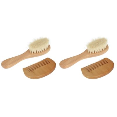 Healifty 4pcs Wooden Bathing Brush and Hair Comb Set Gentle for Comfortable Use for Care for Newborn