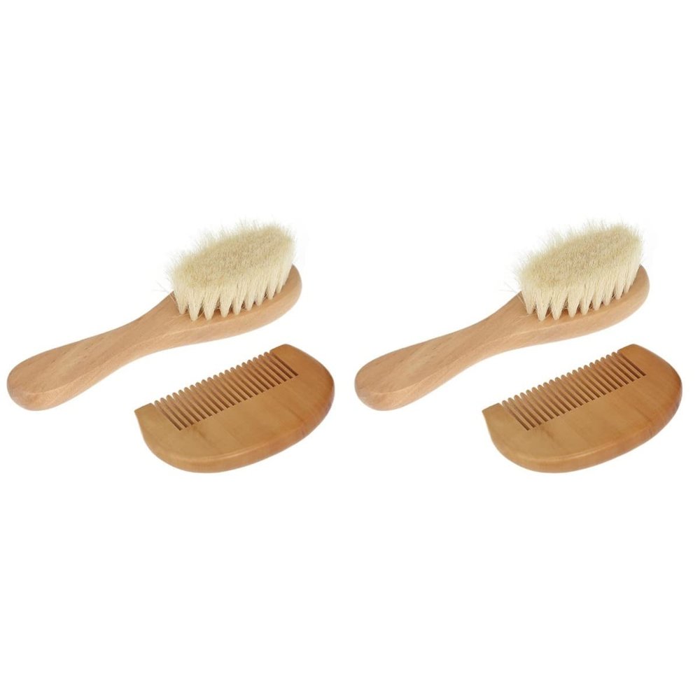 Healifty 4pcs Wooden Bathing Brush and Hair Comb Set Gentle for Comfortable Use for Care for Newborn