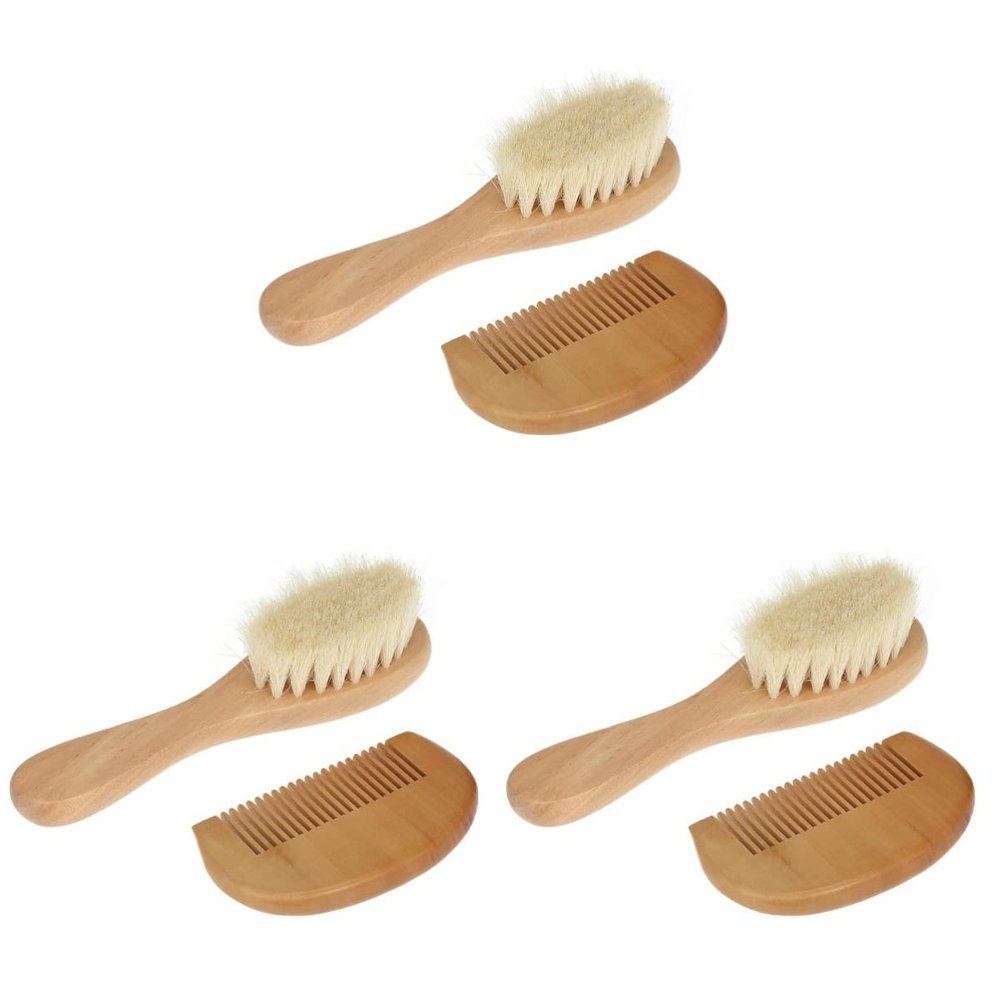Healifty 6pcs Wooden Bathing Brush and Hair Comb Set Gentle Scalp Scrubber and Comfortable Comb for Daily Use for Newborns