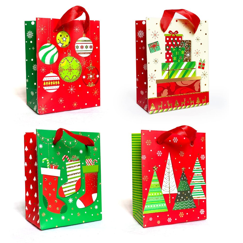 allgala 12-PC (6 x4.75 inch) Premium Metallic Foil Hotstamping Chritmas Gift Bag-GP91030