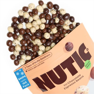 Tri White Milk Dark Chocolate Covered Espresso Beans - Gourmet Roasted Coffee Beans in Rich Belgian Chocolate for Natural Caffeine Energy Boost - Premium Snack for Coffee Lovers (1 lb Resealable Bag)