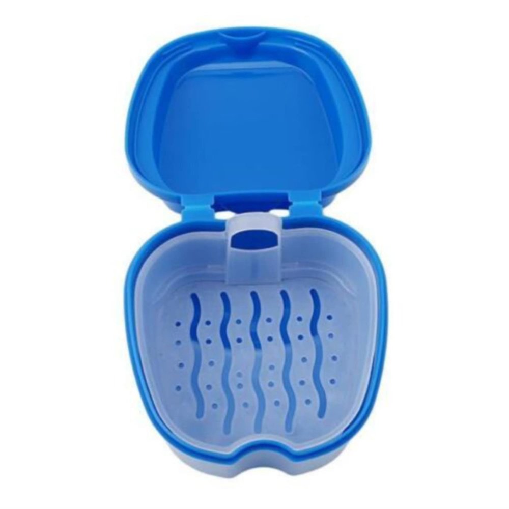 Ellylian Denture Bath Case Cup Box Holder Storage Soak Container with Strainer Basket for Travel Cleaning,Dark Blue