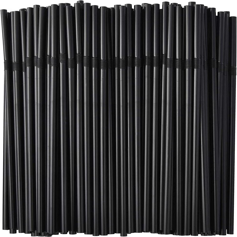 ALINK 100-Pack Black Flexible Drinking Straws, Plastic Disposable Bendy Straws - 7.75" x 0.23"
