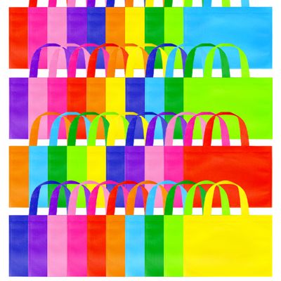 100 Pcs Non-Woven Party Tote Bags, 9.8'' x8.3'' Reusable Birthday Gift Bags Colorful Tote Bag Foldable Shopping Bag with Handles for Kids Birthday Party Supplies Snacks DIY Painting, 10 Colors