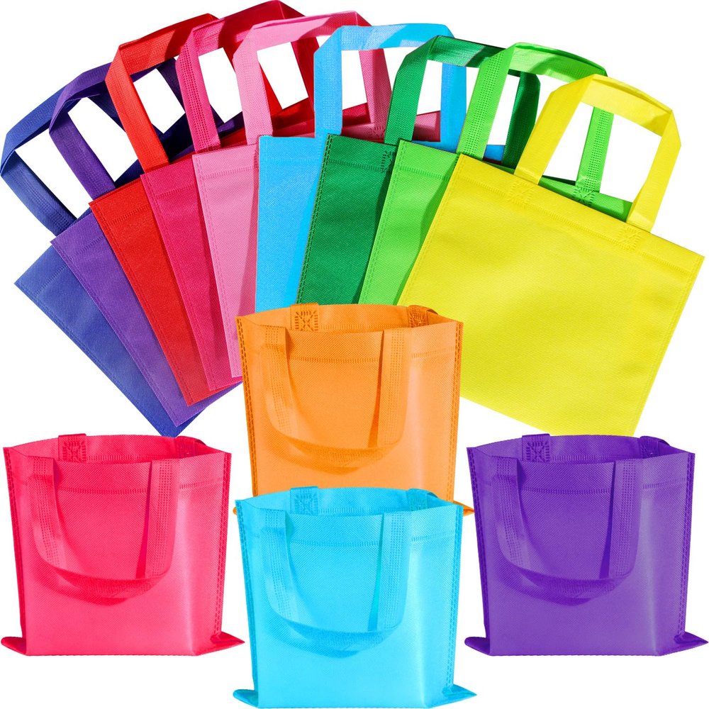 SPERPAND 60 Pieces Non-Woven Gift Bags, Treat Tote Bag with Handles, 10 Colors Party Favor Bags for Baby Shower, Birthday, Rainbow Party Supplies