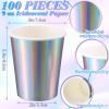 Funtery 100 Pcs Iridescent Paper Cups 9 oz Holographic Disposable Party Cups Beverage Drinkware Supplies for Bachelorette Birthday Disco Baby Shower Mermaid Party Wedding Anniversary Engagement view 3