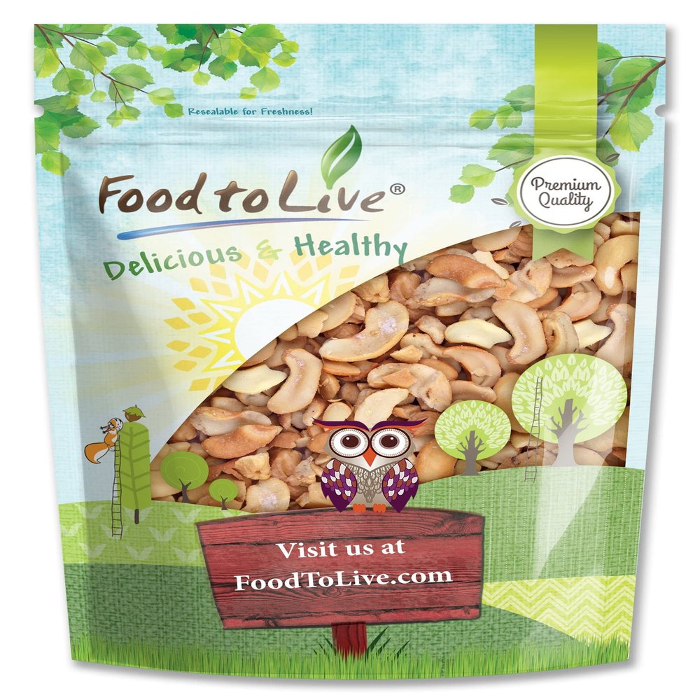 Food to Live - Dry Roasted Cashew Pieces with Himalayan Salt, 1 Pound - Oven Roasted Nuts, Lightly Salted, No Oil Added, Vegan Snack, Keto, Kosher, Bulk.