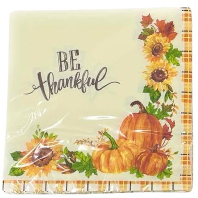 KRE Be Thankful Napkin 13 Inches with Bonus Eubhler. Disposable Paper Thanksgiving Leaf Pumpkin Napkins, Harvest Fruits Hand Towels for Picnic Parties, Dinner Table Decorations Pack of 2 of 18 each