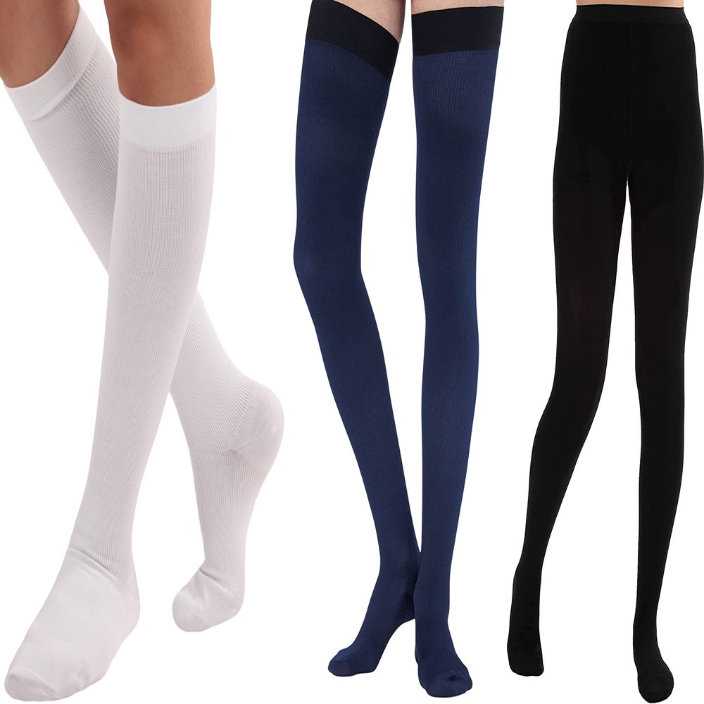 (3 Pairs) Made in USA - Compression Socks for Nurses & Pregnant Women 20-30mmHg with Circulation - Cotton Knee Hi for Men & Woman with Closed Toe - White, X-Large