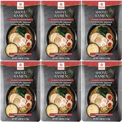 Hakubaku Japanese Ramen Noodle Soup, SHOYU, 3.88oz (Pack of 6), Authentic Japanese ramen non-fried & soft noodles, shelf-stable