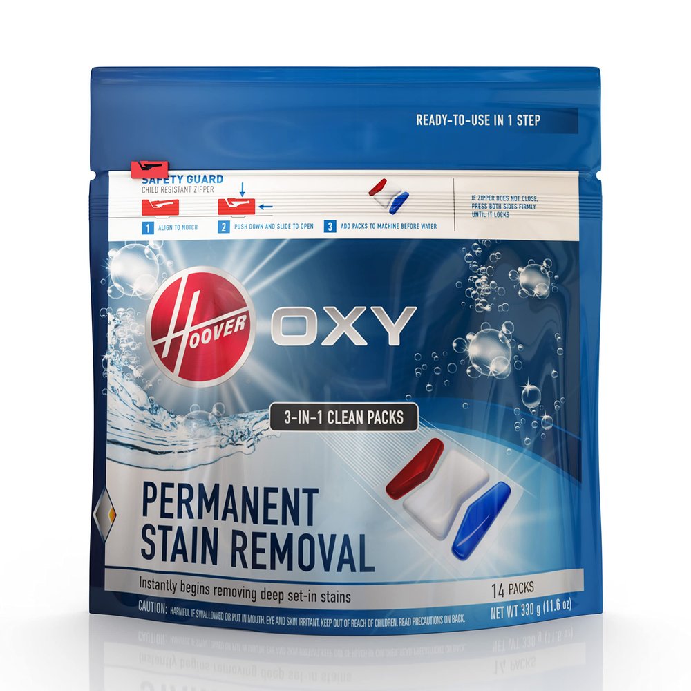 Hoover Oxy Permanent Stain Removal Carpet Cleaner Solution Clean Packs, AH37002, White