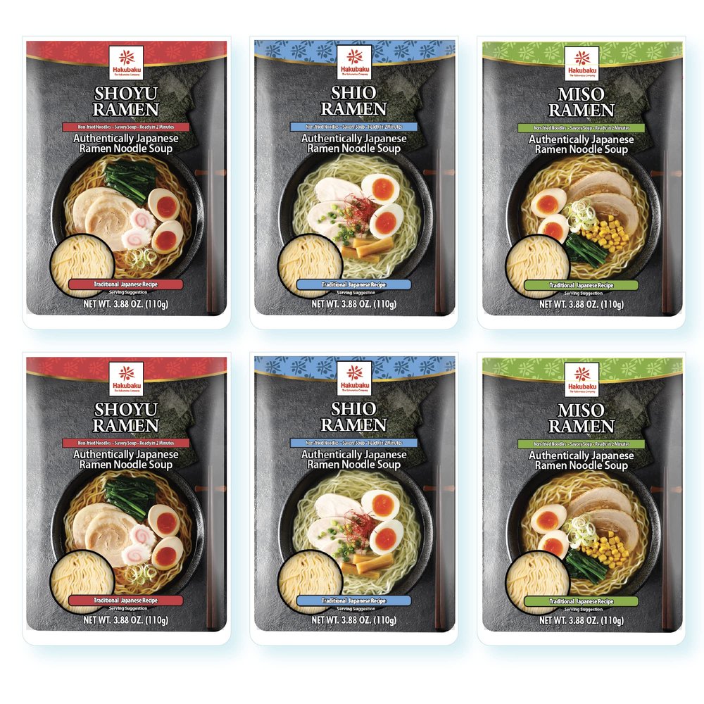 Hakubaku Authentic Japanese Ramen Noodles (Variety, 6 PACK)