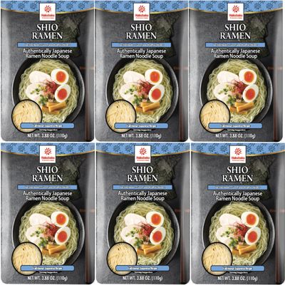 Hakubaku Japanese Ramen Noodle Soup, SHIO, 3.88oz (Pack of 6), Authentic Japanese ramen non-fried & soft noodles, shelf-stable. Product of Japan. Pack of 6 Ramen noodles.