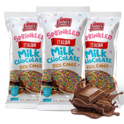 LIEBERS Sprinkled Topped Milk Chocolate Rice Cakes, Kosher Certified Dairy, Gluten Free Snack (pack of 3)