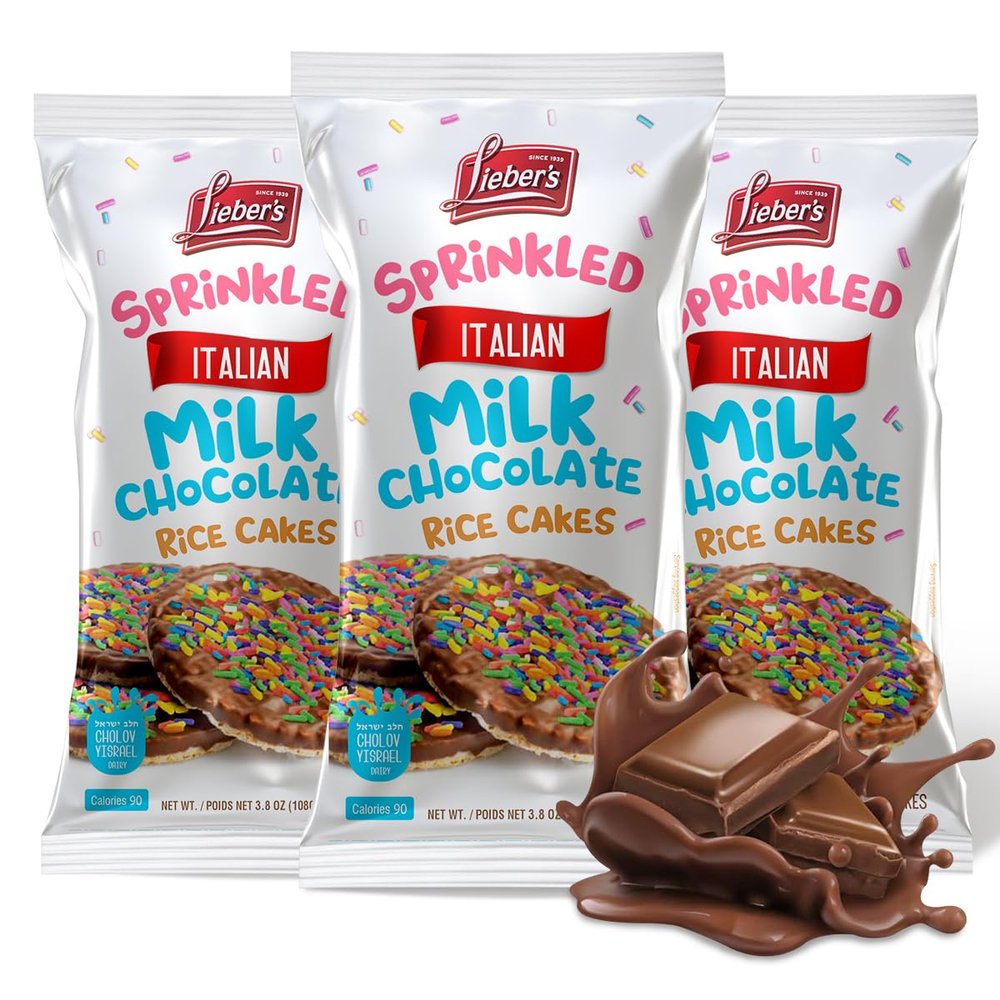 LIEBERS Sprinkled Topped Milk Chocolate Rice Cakes, Kosher Certified Dairy, Gluten Free Snack (pack of 3)