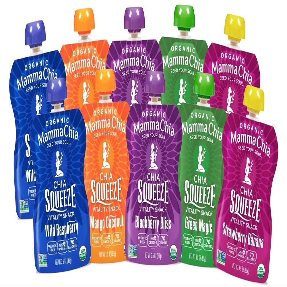 Mamma Chia Squeeze 5 variety (10 pack) Wild Raspberry,Green Magic,Blackberry bliss,Strawberry ,Mango coconut