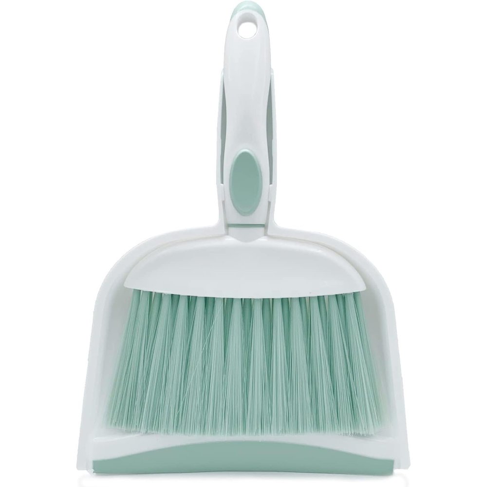Broom Dustpan Brush Small Dust pan: Small Broom and Dustpan Set Mini Dust pan and Brush Set for Desk, Home, Camping Tent (Light Green)
