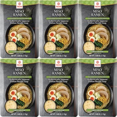 Hakubaku Japanese Ramen Noodle Soup, MISO, 3.88oz (Pack of 6), Authentic Japanese ramen non-fried & soft noodles, shelf-stable
