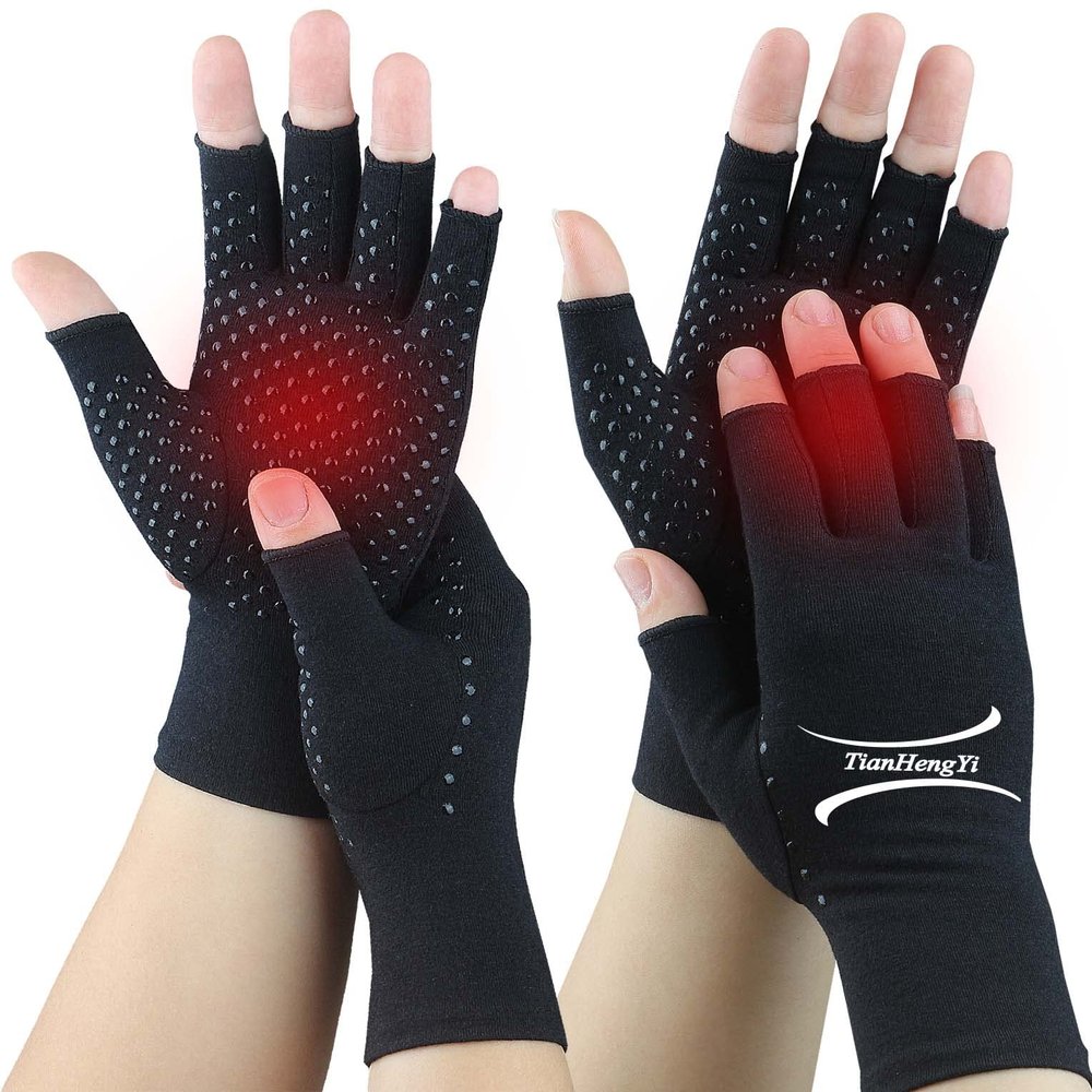 2 Pair Arthritis Gloves for Pain Relief, Compression Gloves for Arthritis, Carpal Tunnel, Osteoarthritis, Joint, Typing, Driving, Fingerless Hand Gloves for Women Men (Pure Black1+Pure Black1, Medium)