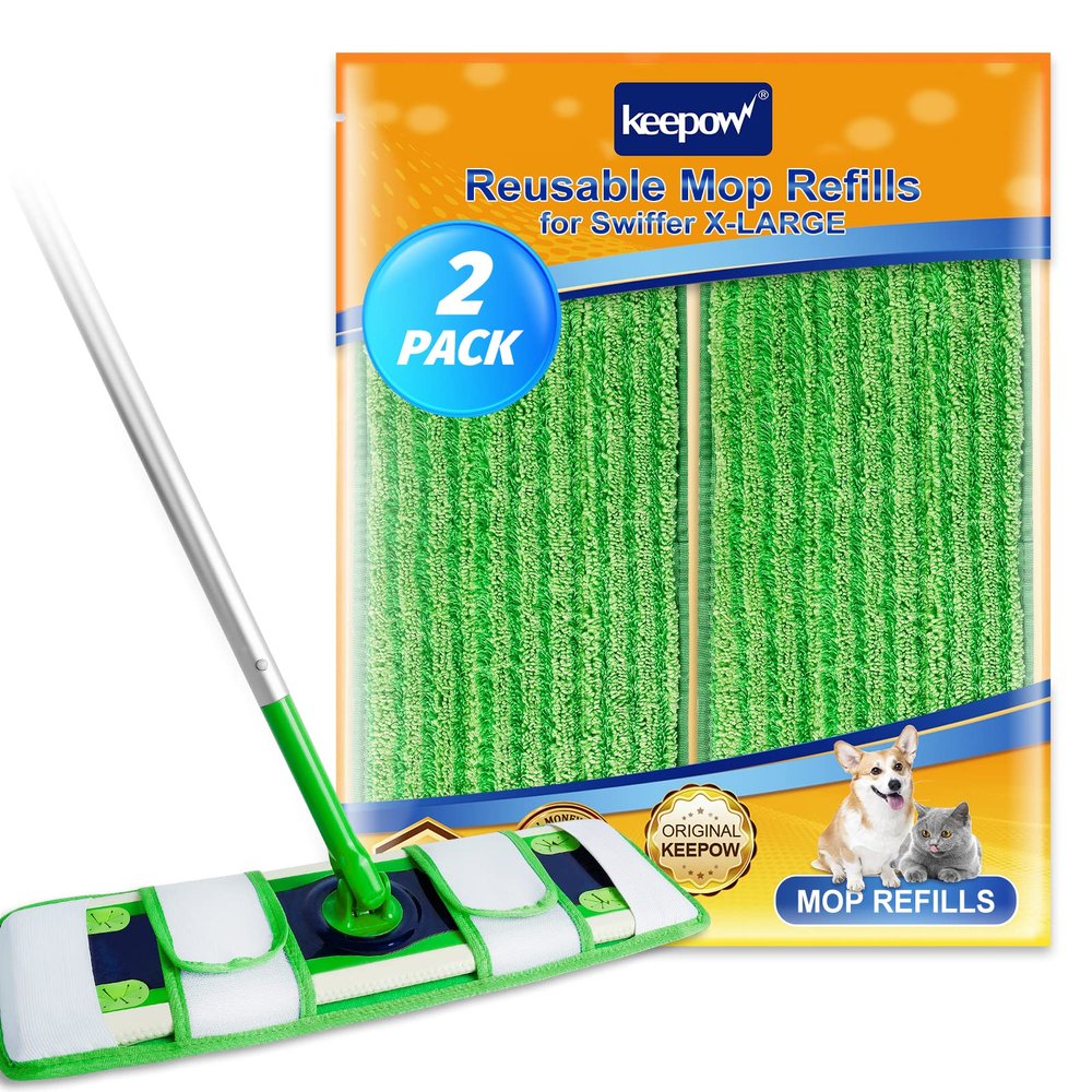 KEEPOW XL Dry Sweeping Cloths for Swiffer XL, Dry Refills for Swiffer XL Mop, Reusable Microfiber Mop Pads for Hardwood Floor, 2 Pack