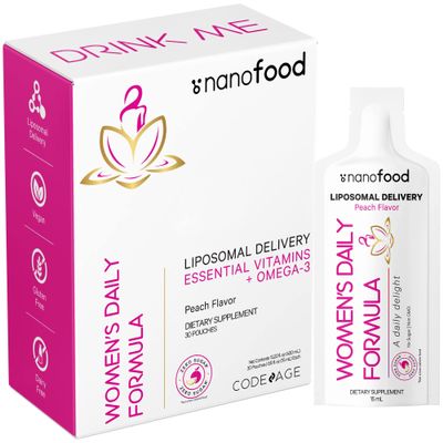 Codeage Liposomal Women's Daily Vitamins Liquid Pouch Formula, Vegan Omega-3 Liquid Multivitamin Supplement, Biotin, Vitamins A, B, C, D, E, Riboflavin, Berry - Non-GMO - 30 Pouches