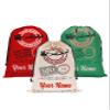 Printualist Personalized Drawstring Christmas Santa Sack, 3 Pack, Beige, Green or Red - Add Your Name - Custom Embroidered Santa Sack Canvas Stocking Bags for Kids, Family view 1