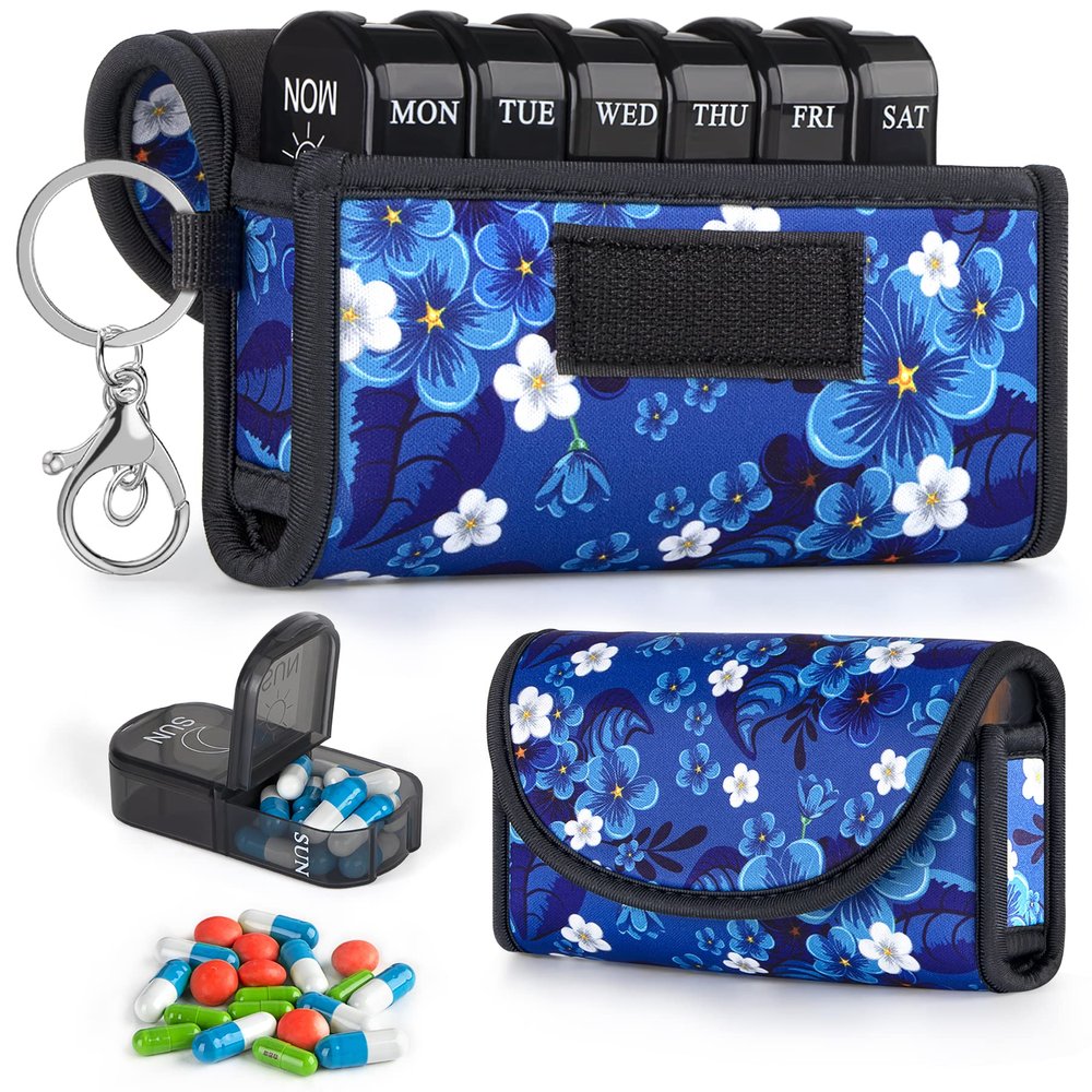 BVYA Pill Organizer Case, Weekly Travel Pill Case Medication Reminder,for 2 Times A Day, 7 Days a Week-Includes Neoprene Carrying Case & A PVC Vaccine Card Protectors