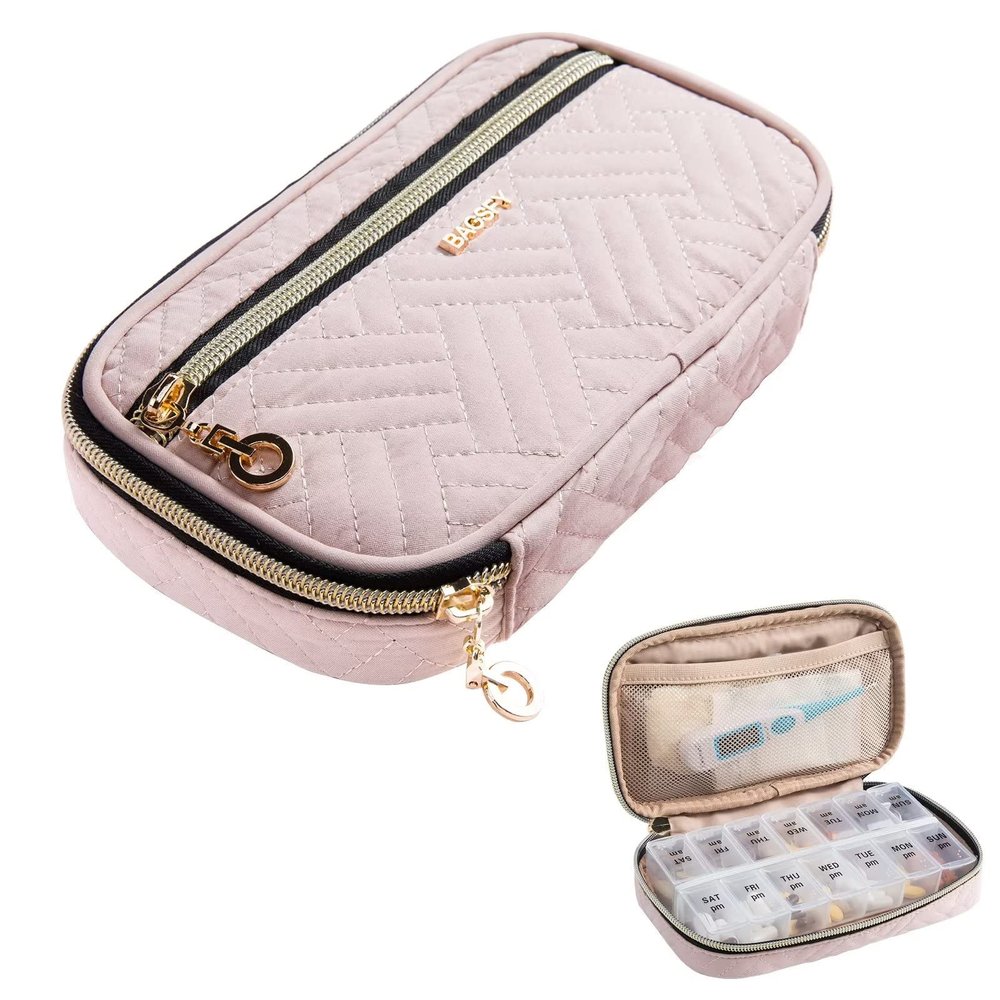 BAGSFY Pill Organizer Case 2 Times a Day- Weekly Medicine Organizer Travel Pill Box with Removable 7 Day Medicine Case Container for Fish Oil, Vitamin, Supplement