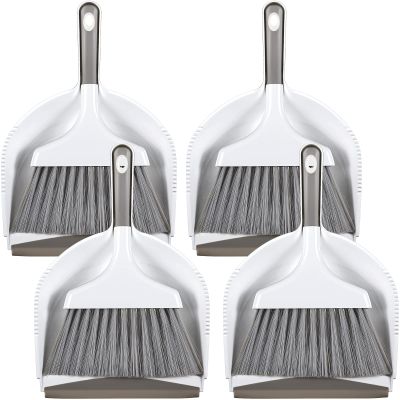 4 Sets Mini Dustpan and Brush Set Small Dustpan and Broom Set Portable Home Cleaning Supplies Brush and Dust Pan Combo with Handle for Desk Kitchen Keyboard Car Pet Waste