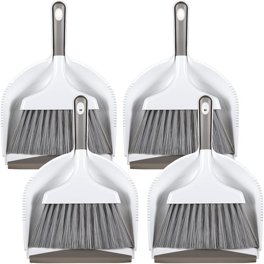 4 Sets Mini Dustpan and Brush Set Small Dustpan and Broom Set Portable Home Cleaning Supplies Brush and Dust Pan Combo with Handle for Desk Kitchen Keyboard Car Pet Waste