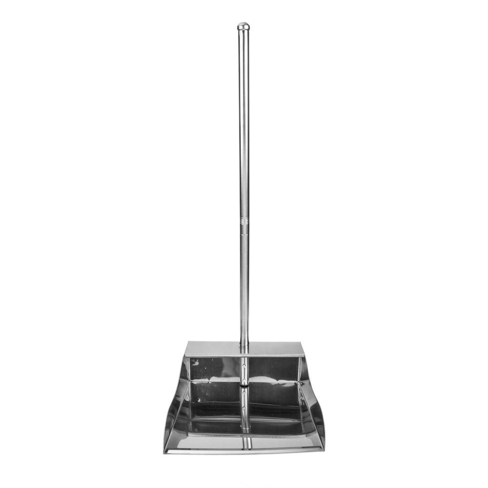 OUNONA Stainless Steel Upright Dustpan Garbage Pan with Long Handle Stand Up Dustpans Room Cleaning Shovel Heavy Duty Standing Dustpan Pet Poop Tray for Lobby Garage Home