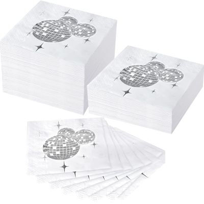 Patelai Disco Ball Napkins Party Decoration Disposable Cocktail Napkin with Silver Foil Last Disco Bach 70s 80s 90s Party Supplies for Wedding Birthday, 3 Ply, 5 Inch(Simple,200 Pcs)