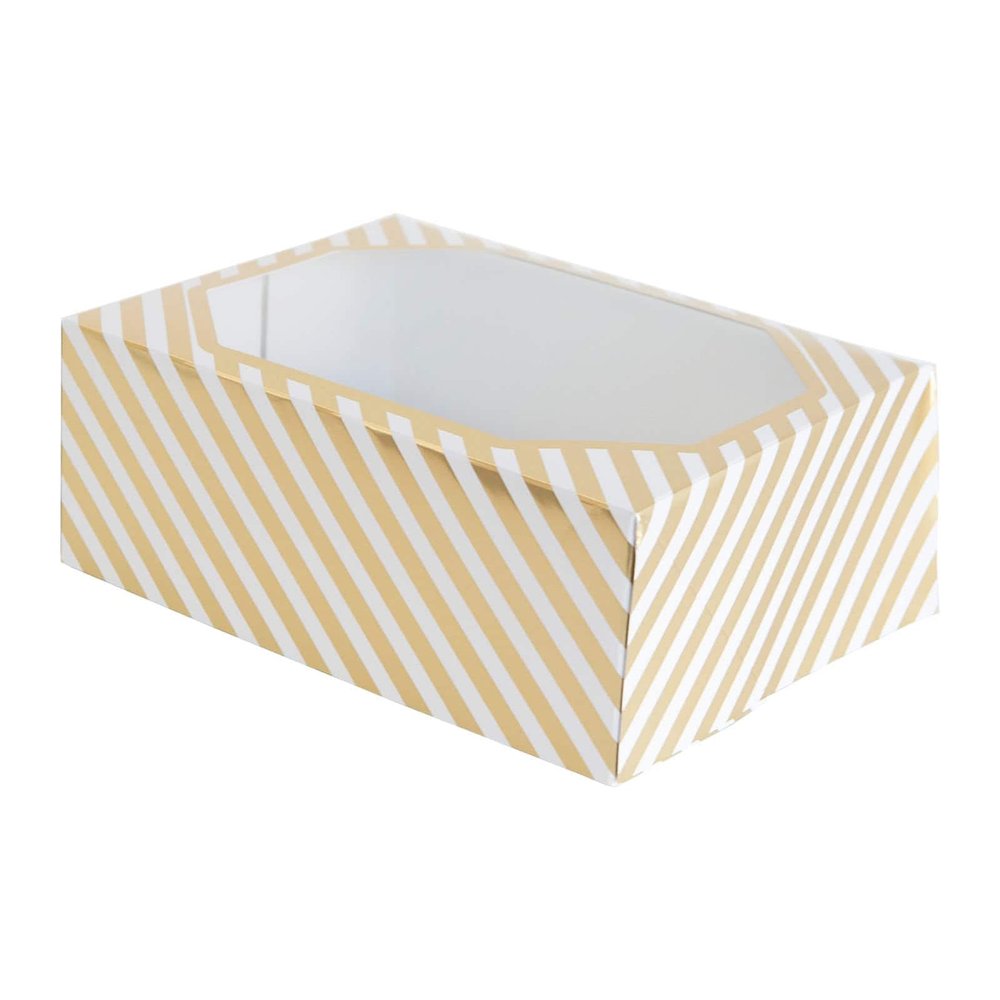 Celebrate It Gold & White Striped Treat Boxes, 6 Packs: 3 ct. (18 total)