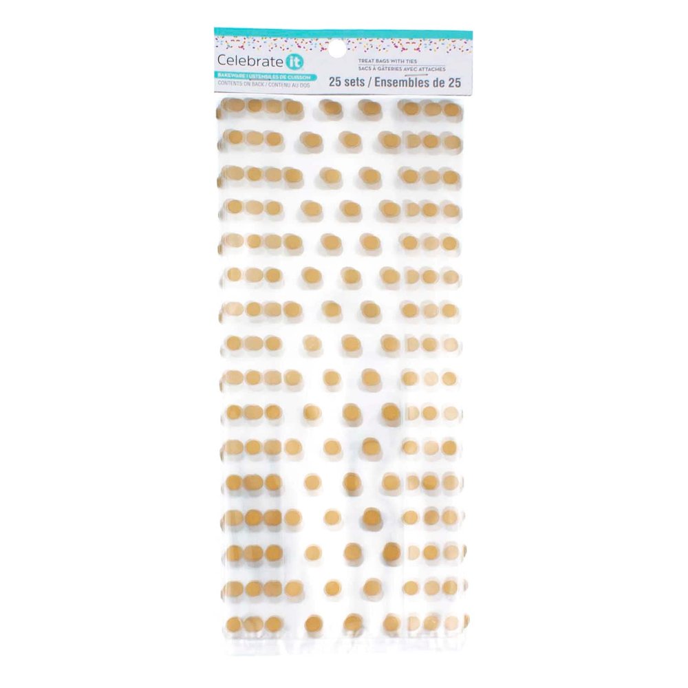 Celebrate It Gold Dots Cello Treat Bags with Ties, 12 Packs: 25 ct. (300 total)