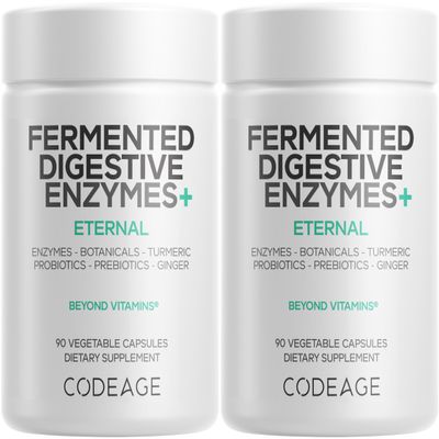 Codeage Fermented Digestive Enzymes Supplement 3-Month Supply - 14 Digestive Enzymes, Probiotics, Prebiotics, Fermented Botanicals, Plant-Based Multi Pancreatic Enzymes - 1 Capsule a Day - 2-Pack