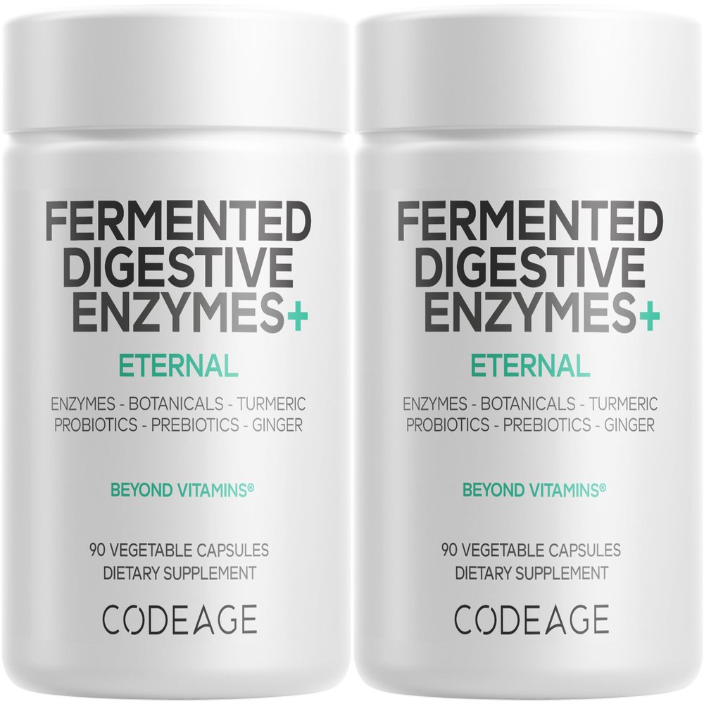 Codeage Fermented Digestive Enzymes Supplement 3-Month Supply - 14 Digestive Enzymes, Probiotics, Prebiotics, Fermented Botanicals, Plant-Based Multi Pancreatic Enzymes - 1 Capsule a Day - 2-Pack