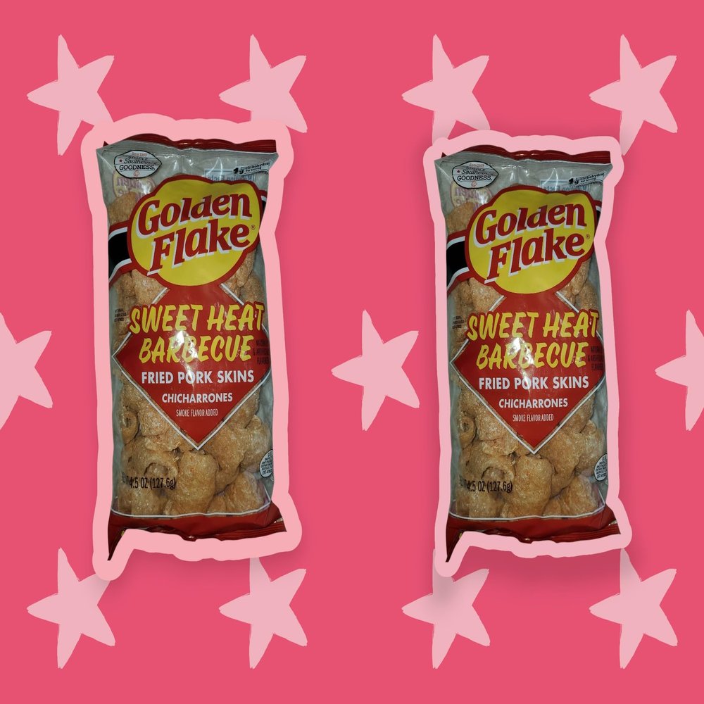 GOLDEN FLAKE SWEET HEAT BARBECUE FRIED PORK SKINS, (2) 4.5oz BAGS