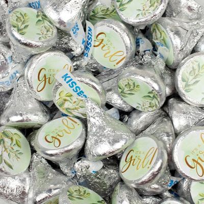324ct It's a Girl Baby Baby Shower Stickers for Chocolate Kisses, DIY (324 Count) - Candy Not Included - Botanical Baby Girl