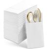 Disposable Linen-Feel Dinner Napkins With Built-in Flatware Pocket, 50-Pack WHITE Prefolded Cloth Like Paper Napkins For Wedding, Dinner Or Party view 1