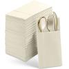 Disposable Linen-Feel Dinner Napkins With Built-in Flatware Pocket, 50-Pack CHAMPAGNE Prefolded Cloth Like Paper Napkins For Wedding, Dinner Or Party view 1