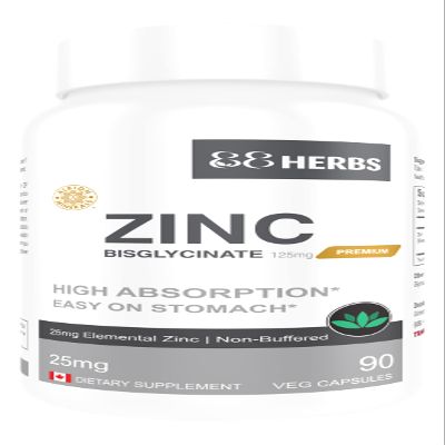 Zinc Bisglycinate Highest Absorption Non Buffered Premium Grade - 90 Veg Caps 25 mg (Elemental Zinc)
