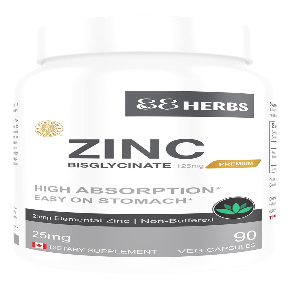 Zinc Bisglycinate  Highest Absorption  Non Buffered  Premium Grade - 90 Veg Caps  25 mg (Elemental Zinc)