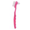 Denture Brush, Soft Hair Plaque Removal False Teeth Brush Ergonomic Double Sided for Home Travel for Elderly (Pink) view 1