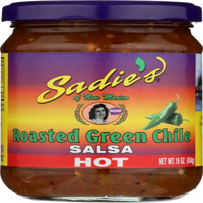 Sadie's Hot Roasted Green Chile Salsa, Non GMO, Vegan, 16 Ounce (Pack of 12)